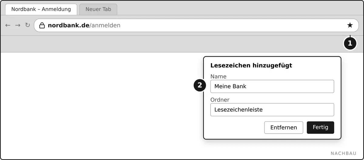 Ein Klick auf den Stern in der Adresszeile legt ein Lesezeichen an.