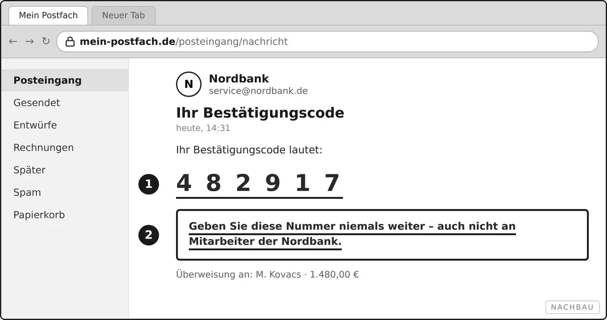 Eine nachgebaute Nachricht, die ausdrücklich um Verschwiegenheit bittet.